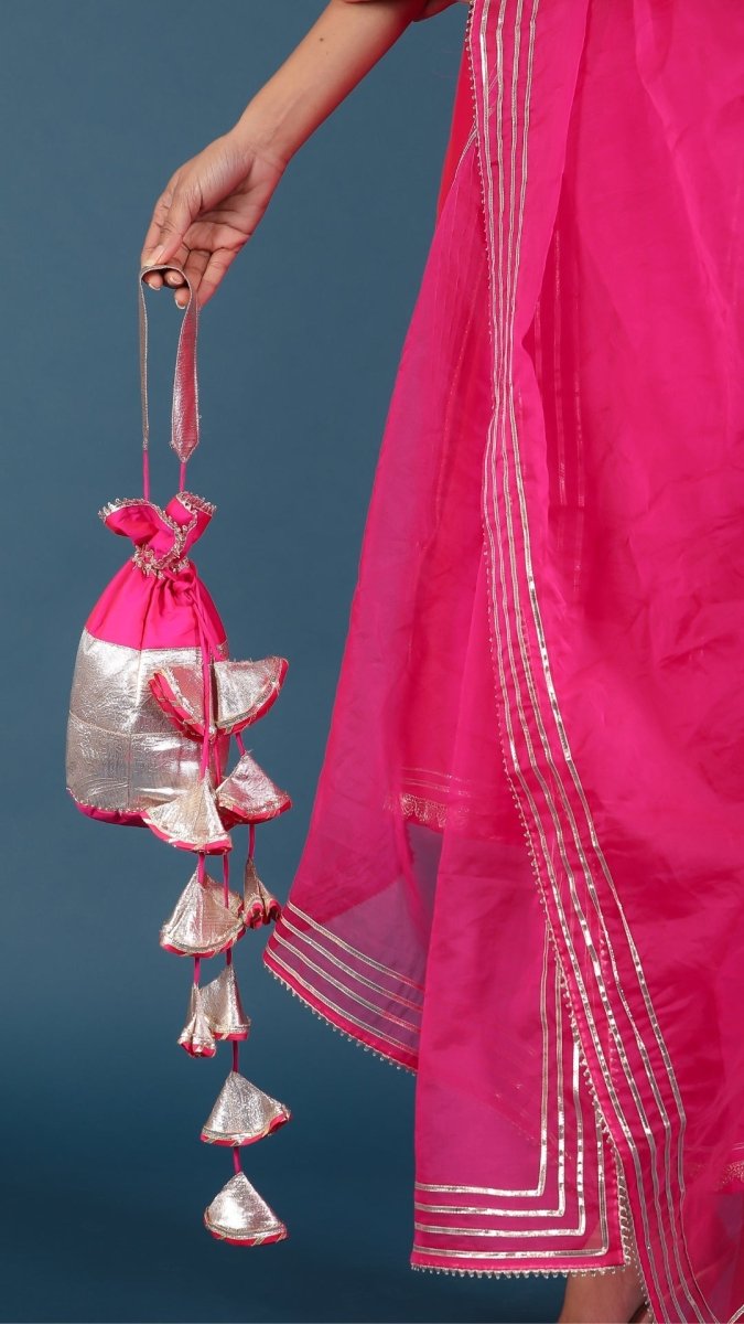 ZOYA PINK TAFFETA SILK SUIT SET - Pomcha Jaipur