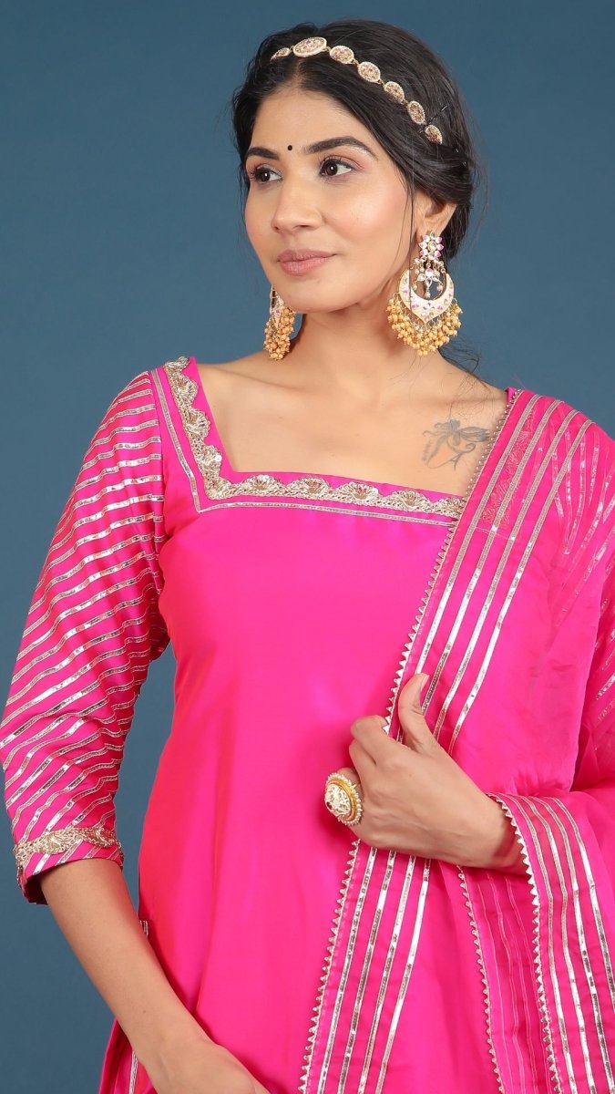 ZOYA PINK TAFFETA SILK SUIT SET - Pomcha Jaipur